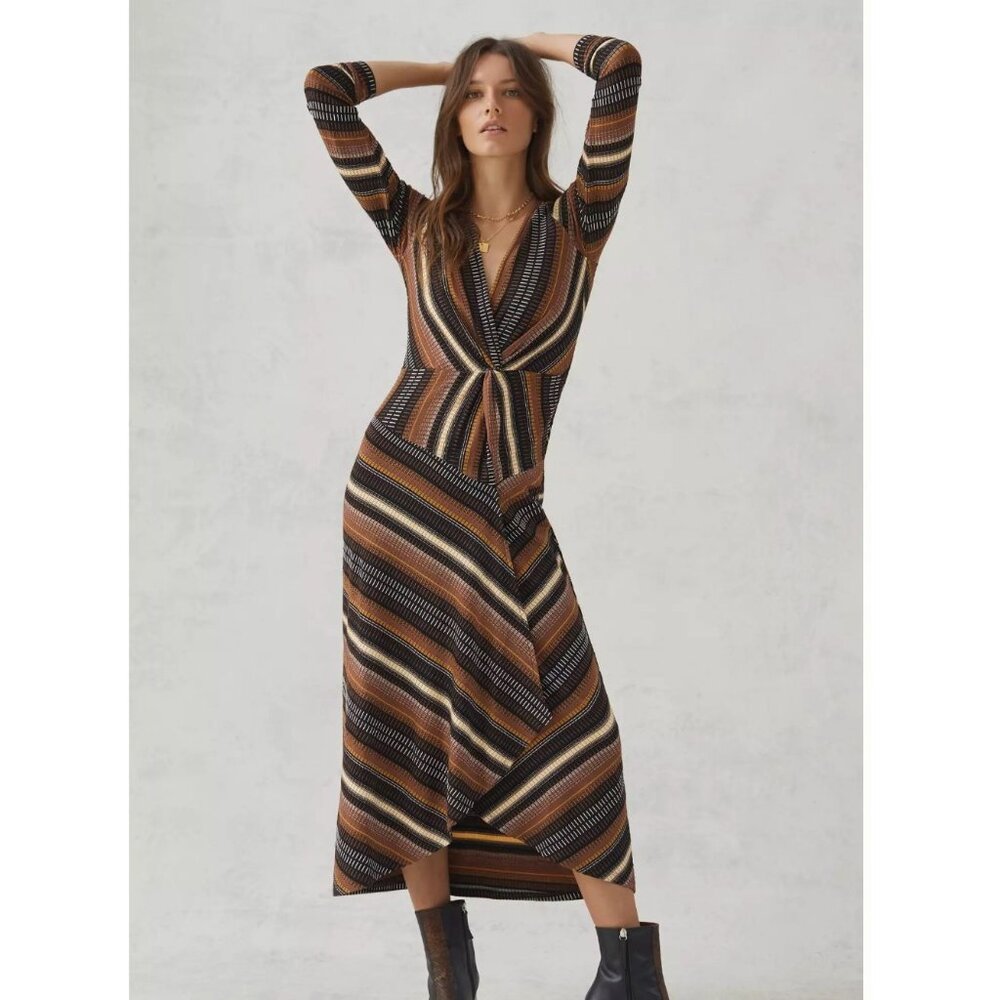 Maeve Anthropologie Striped‎ Wrap Midi Dress Retro 70s Small